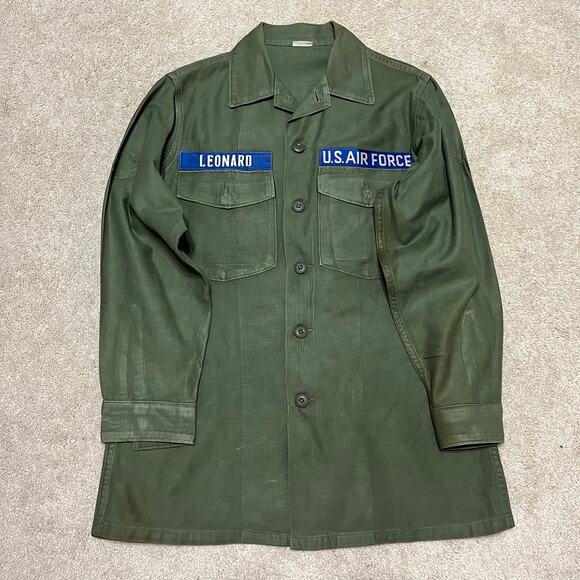 Vintage 1968 U.S. Air Force OG-107 Sateen Utility Shirt 15.5x31 “Leonard” - Picture 1 of 7